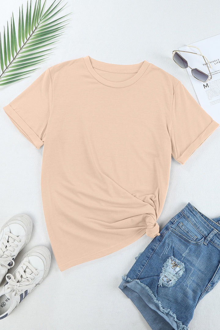 Khaki Casual Plain Crew Neck Tee