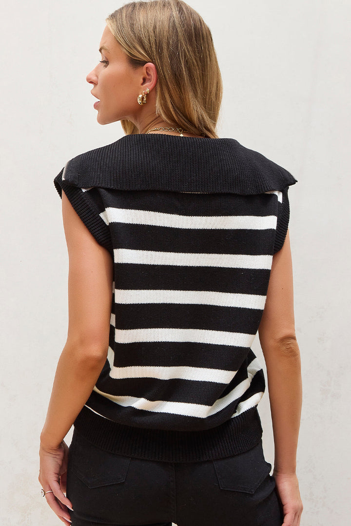 Zipped Collar Knit Sweater Tank