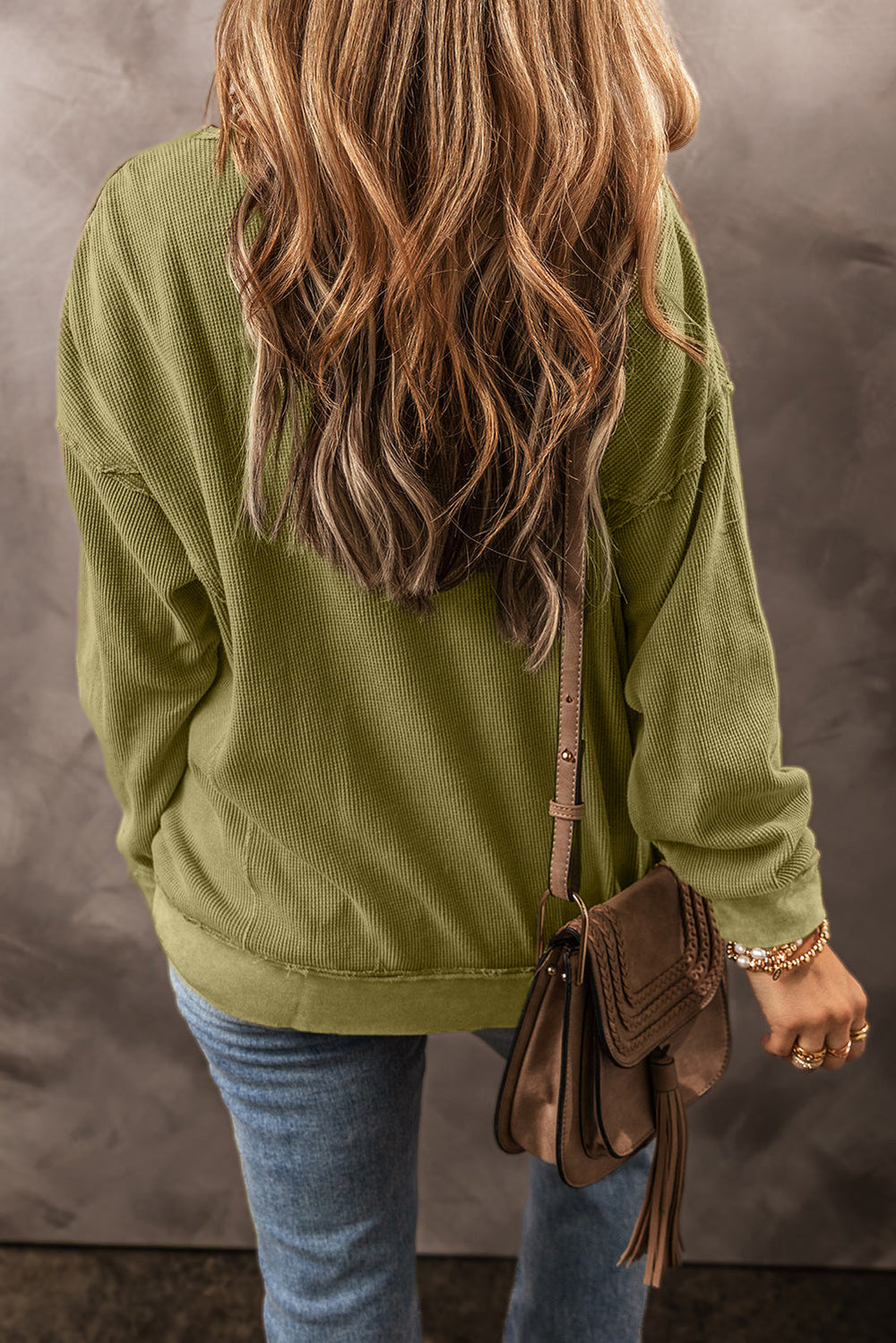 Textured Seamed Drop Sleeve Sweatshirt