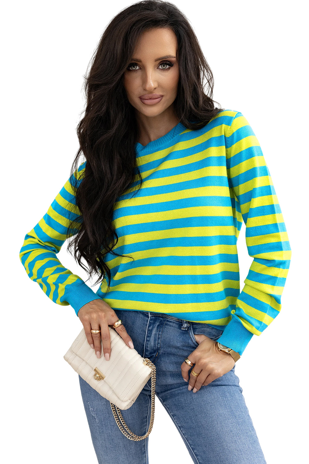 Crew Neck Drop Shoulder Casual Sweater