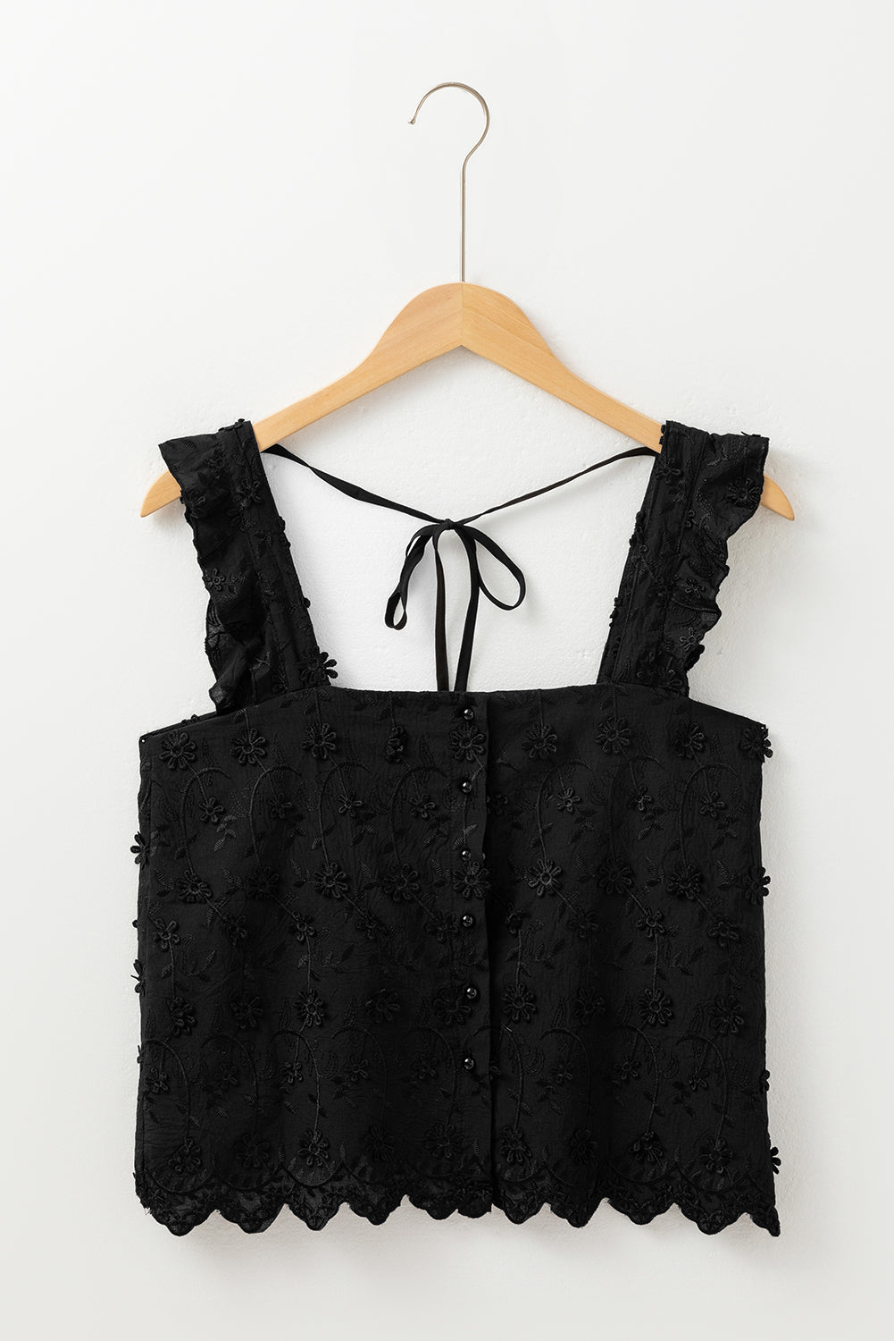 Floral Embroidered Buttoned Square Neck Tank Top