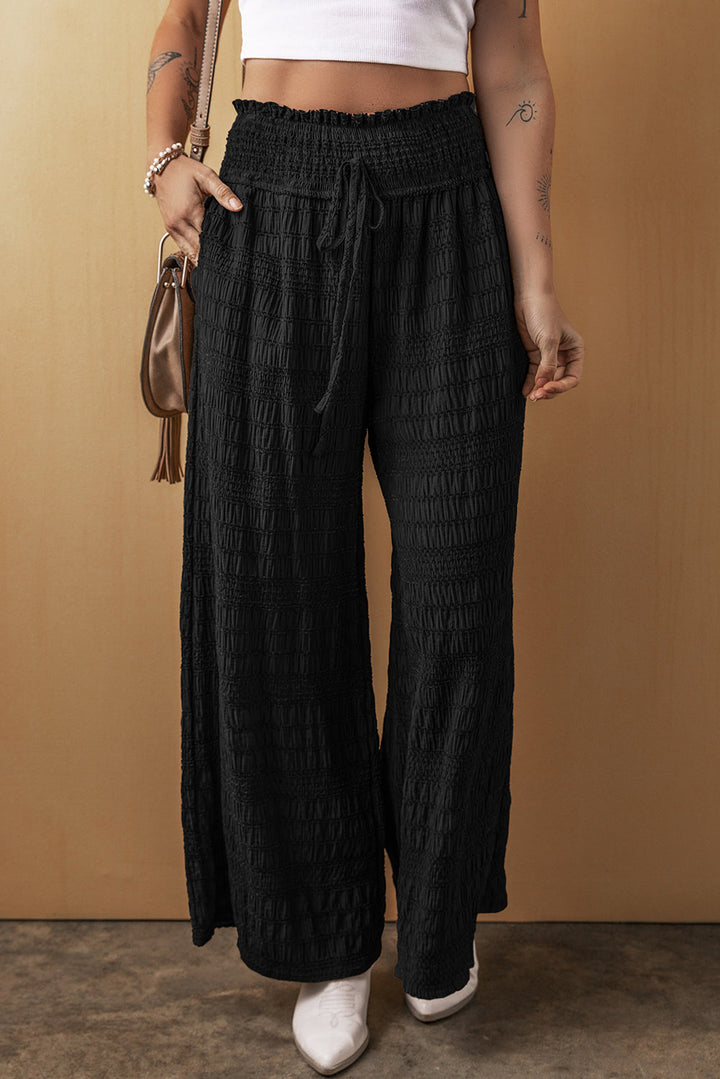 Textured Wide Smocked Waist Loose Pants