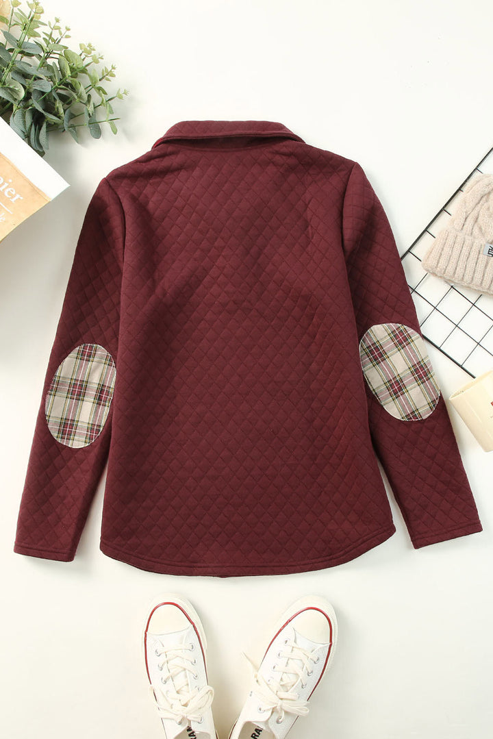 Geometric Texture Plaid Trim Sweatshirt