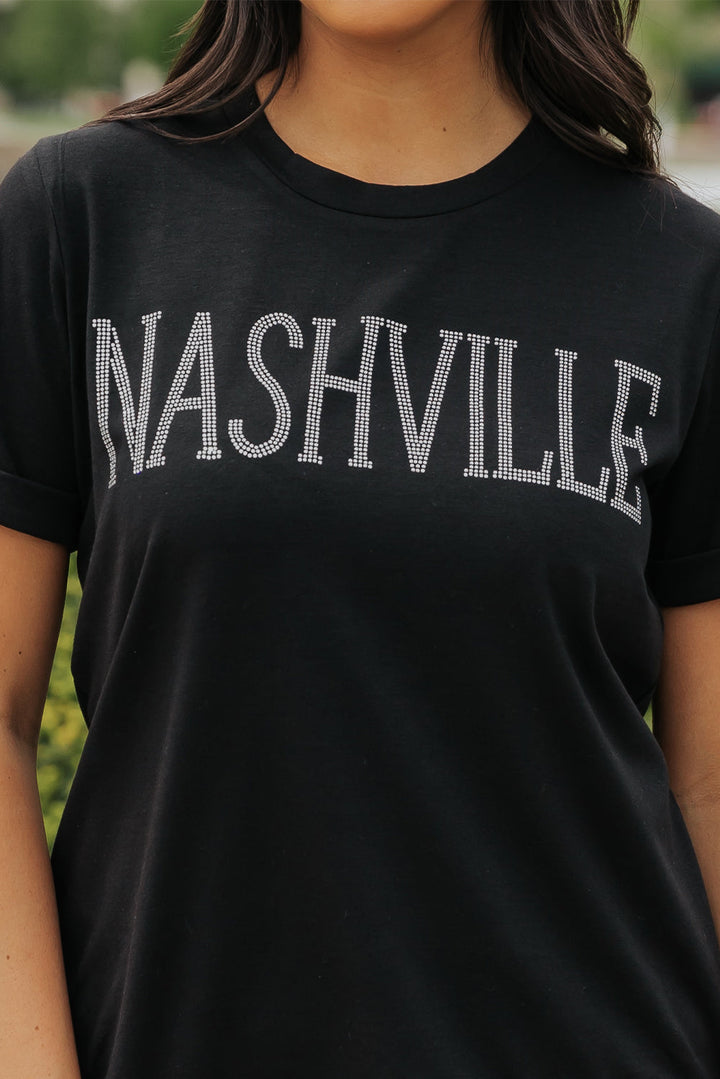 Rhinestone NASHVILLE Graphic Crewneck T Shirt