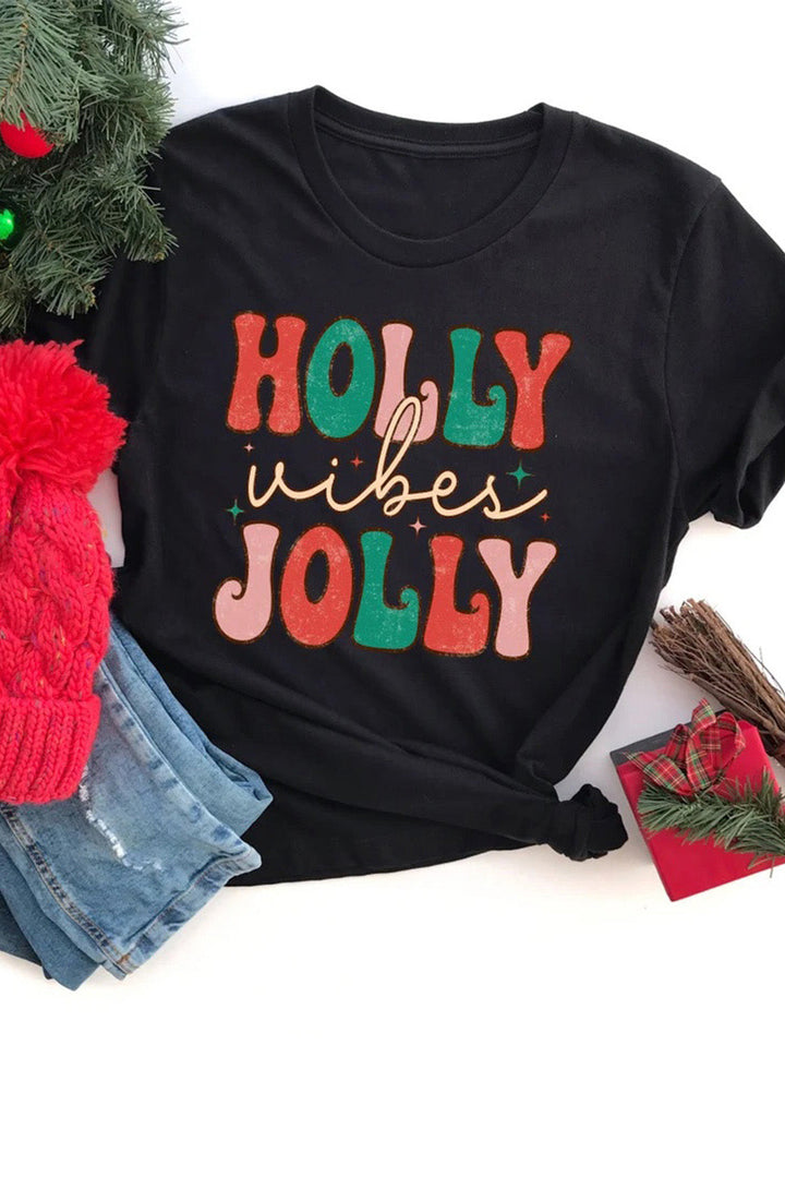 HOLLY JOLLY Vibes Christmas Crew Neck T Shirt