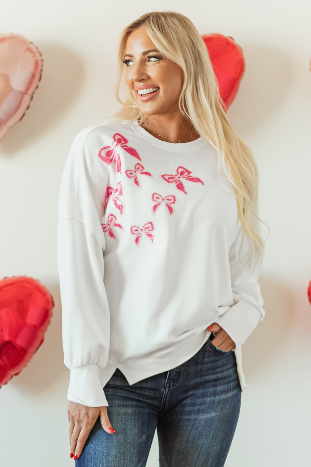 Sequin Bowknot High Low Oversize Sweatshirt