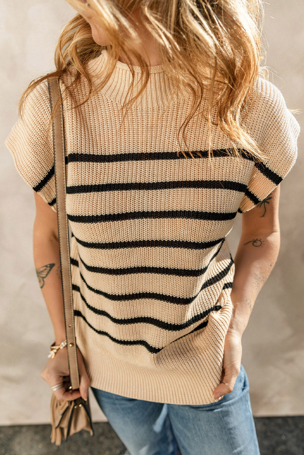 Striped Ribbed Knit High Neck Sweater