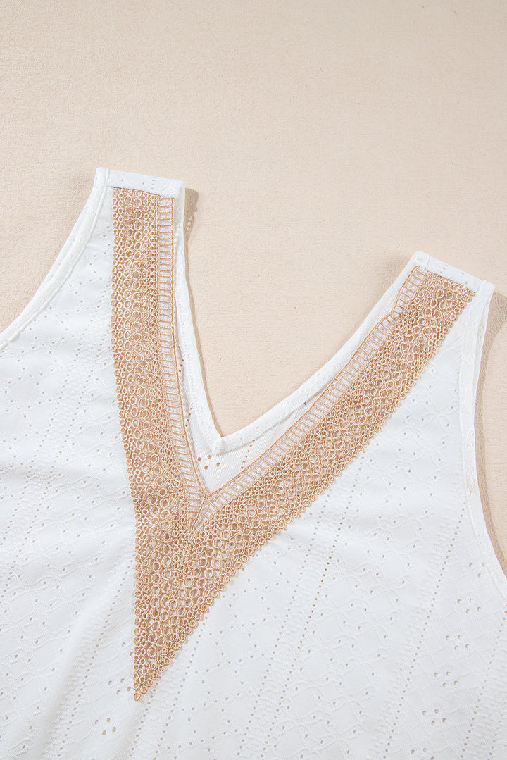 Plus Size Guipure V Neck Eyelet Lace Tank Top