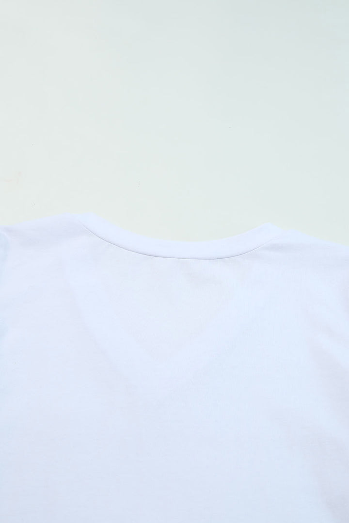 White Puff Sleeve V-Neck T-Shirt