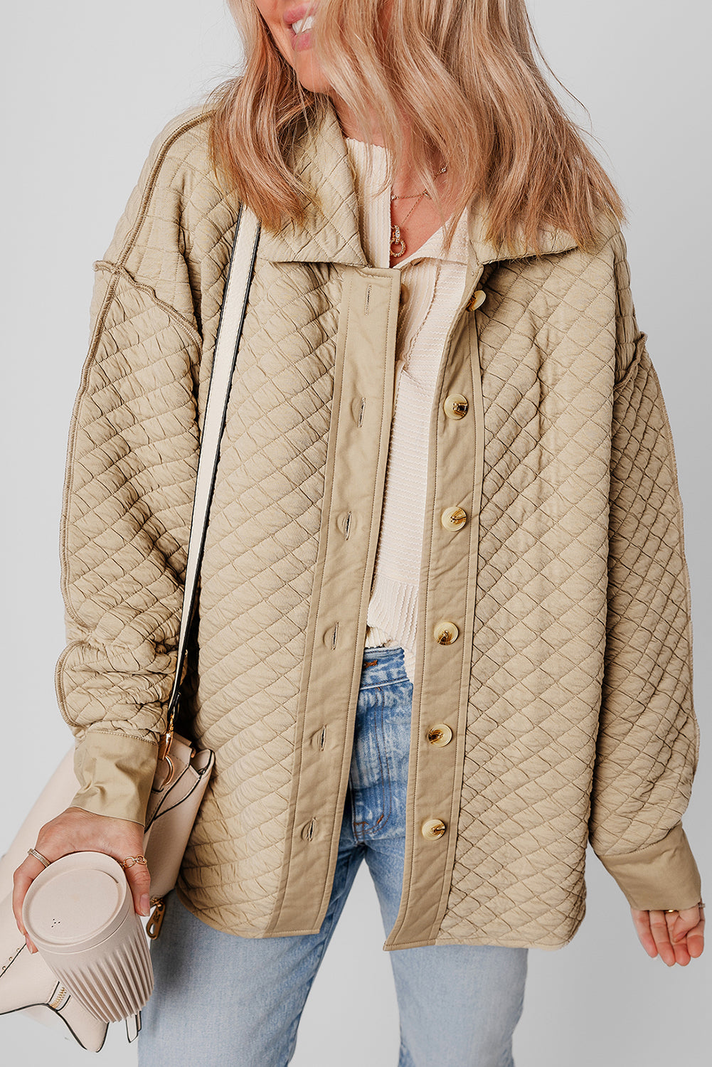 Solid Color Quilted Puffer Buttoned Shacket