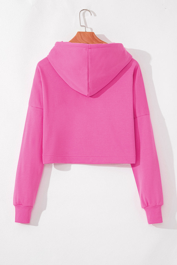 Solid Drop Shoulder Drawstring Cropped Hoodie