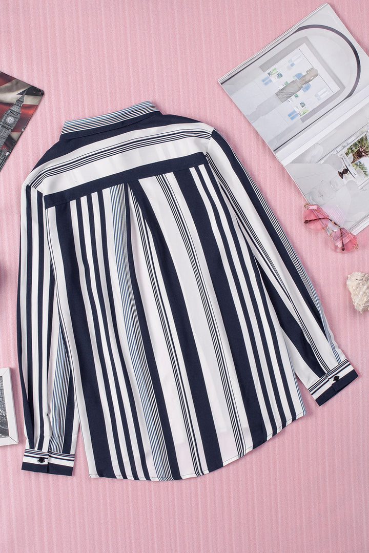 Navy Striped Modern Women Shirt