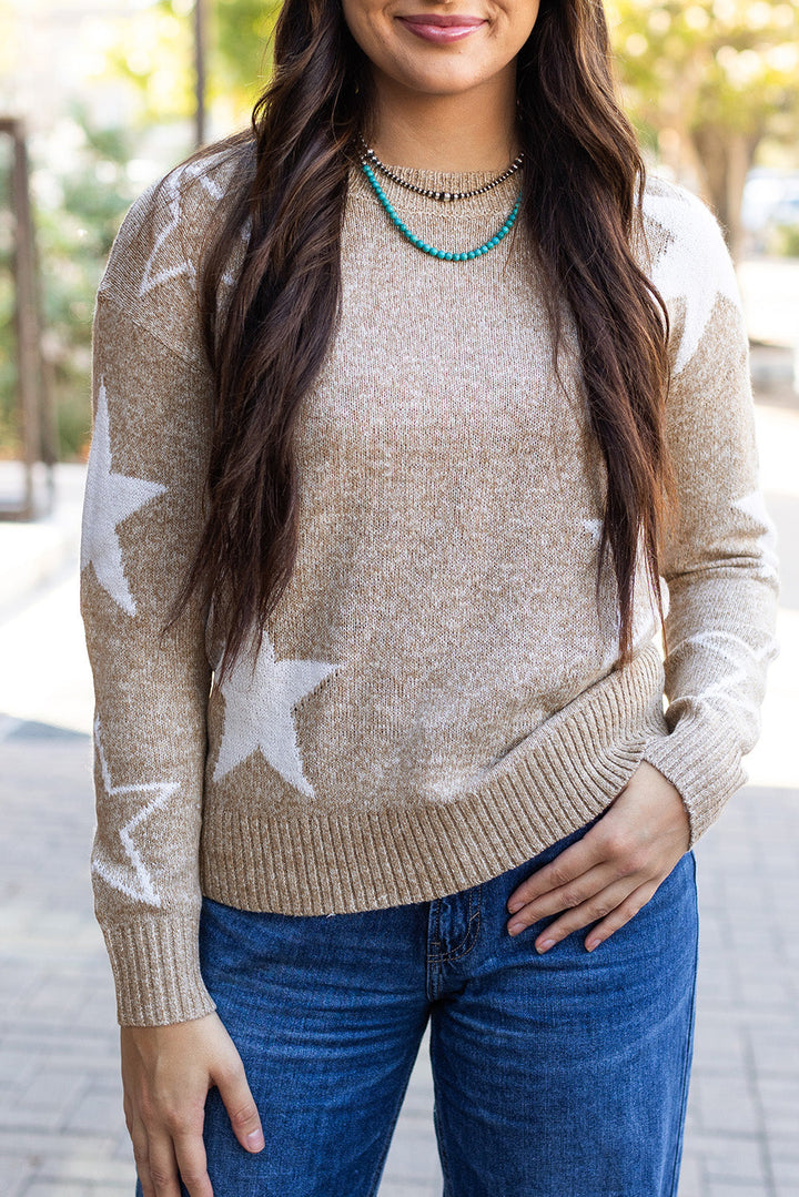 Star Pattern Drop Shoulder Sweater