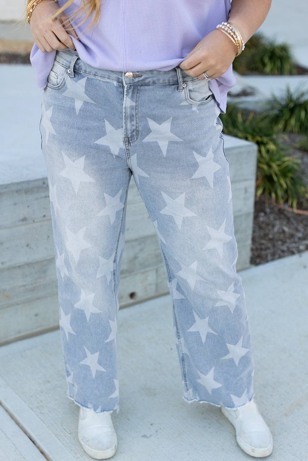 High Waist Star Pattern Plus Size Jeans