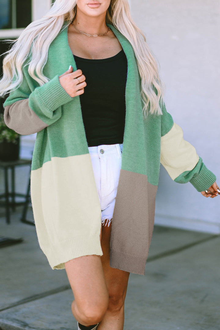 Colorblock Draped Open Front Chunky Cardigan