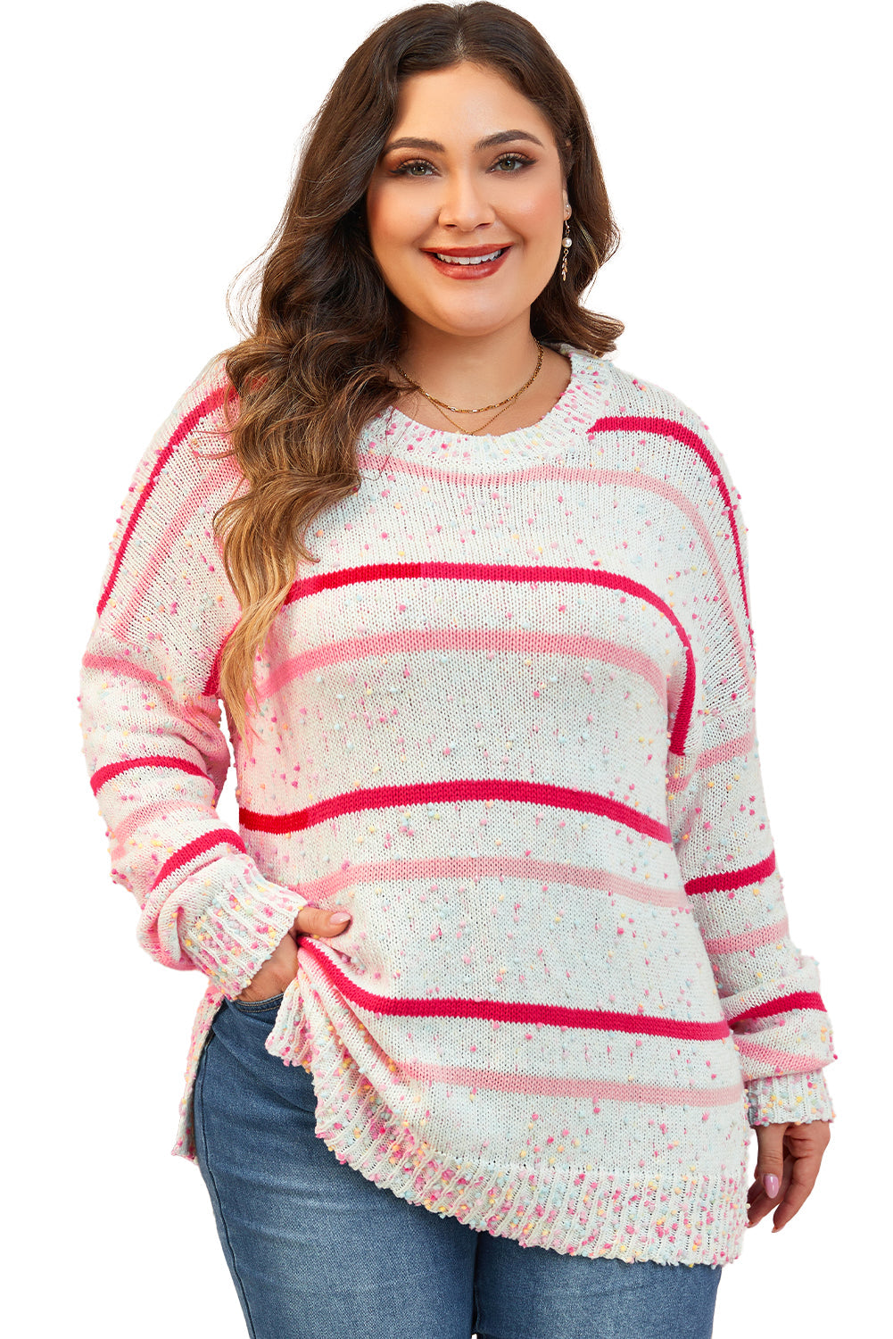 Drop Shoulder Side Split Plus Size Sweater