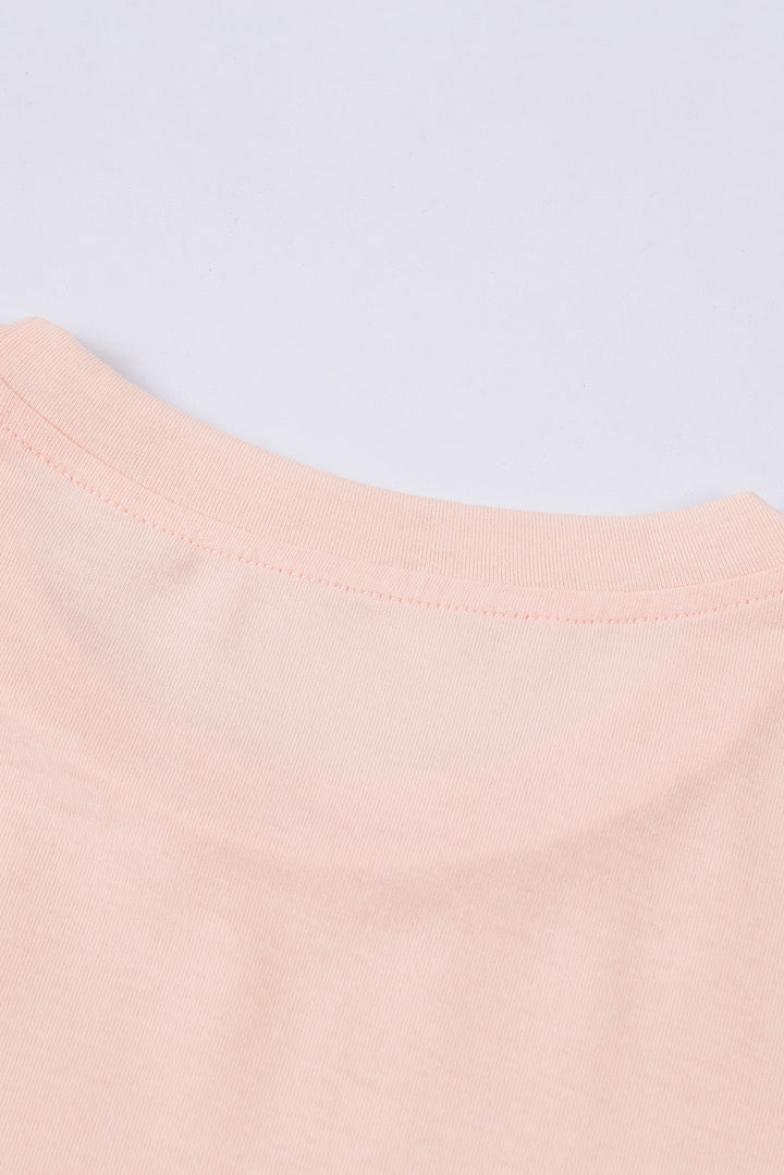 Pink Solid Color Crew Neck Tee