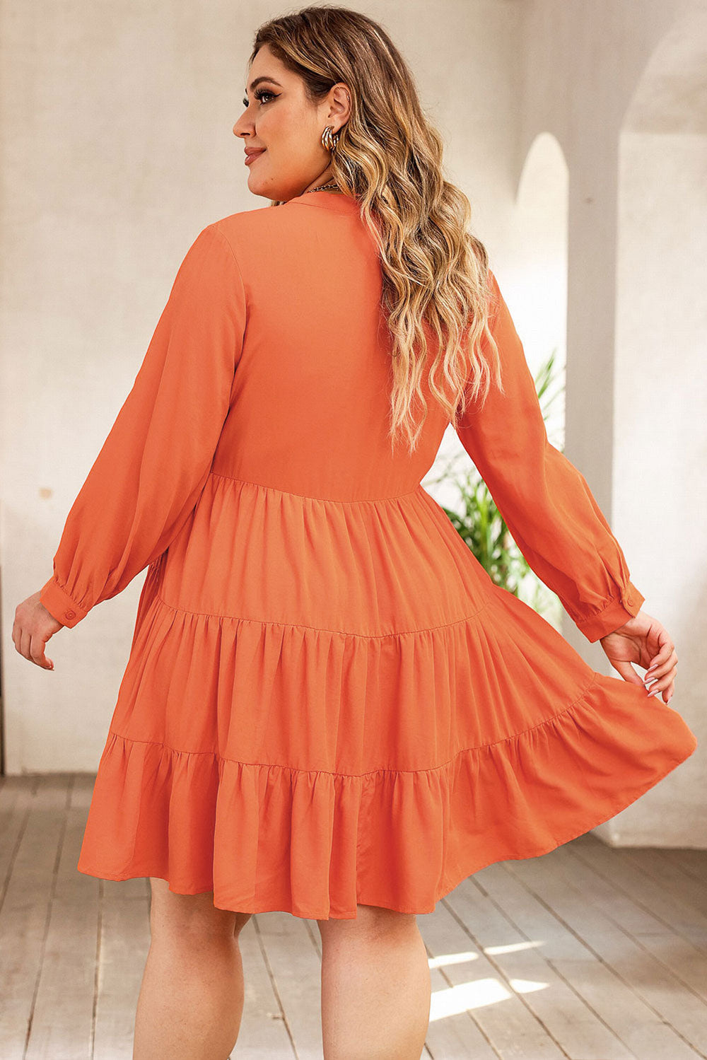 Plus Size Embroidered Tiered Ruffle Dress