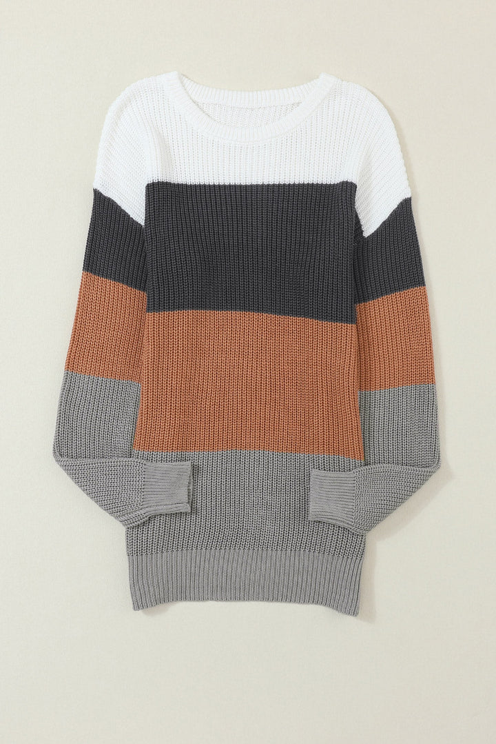 Color Block Knitted O-neck Pullover Sweater