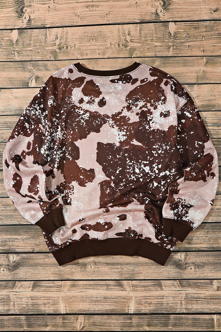 Bleached Tie Dye Leopard Print Long Sleeve Top