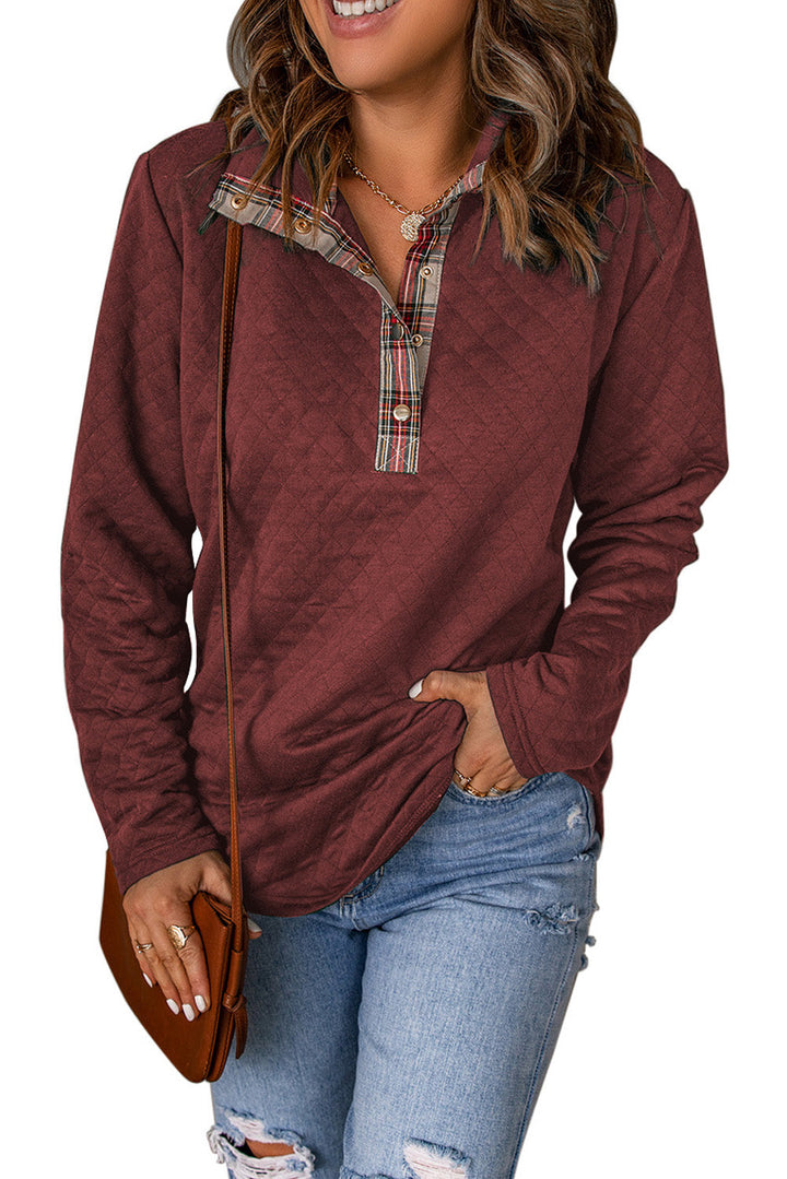 Geometric Texture Plaid Trim Sweatshirt