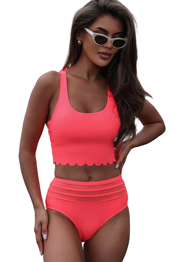 Scalloped Criss Cross High Waist Bikini