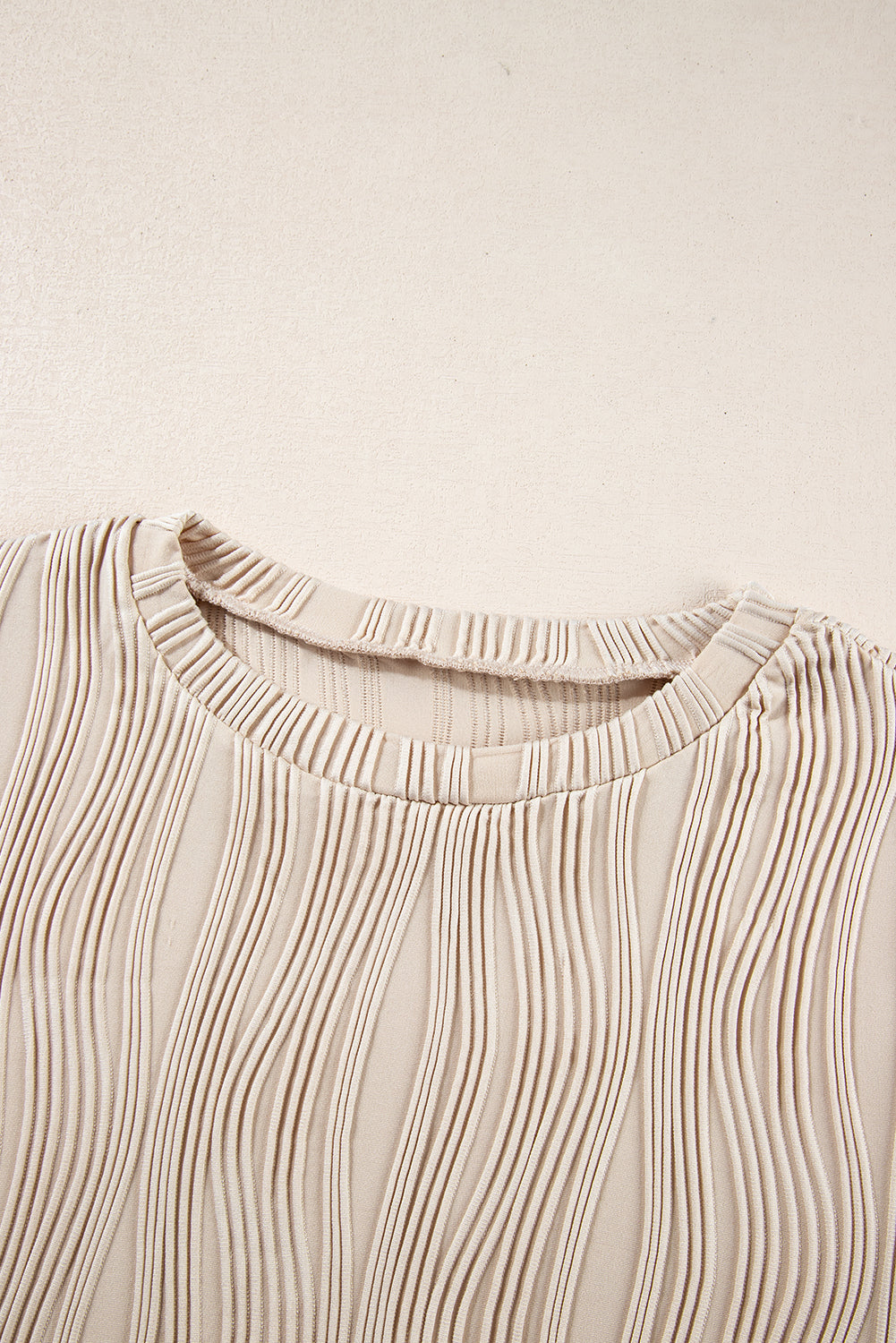 Textured Wavy Round Neck Long Sleeve Top