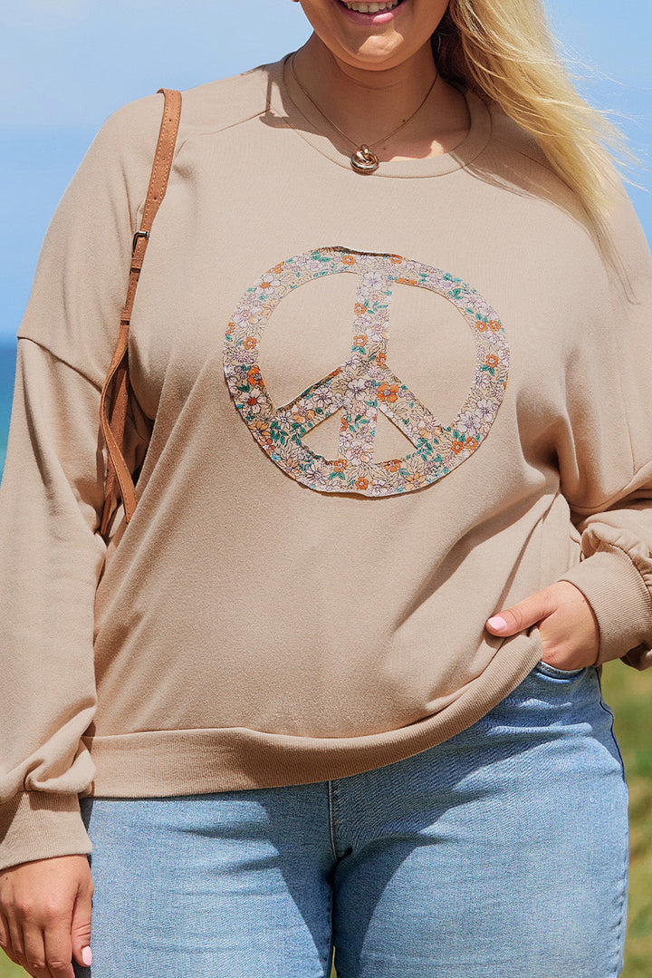 Floral Peace Sign Graphic Washed Terry Plus Size Sweatshirt