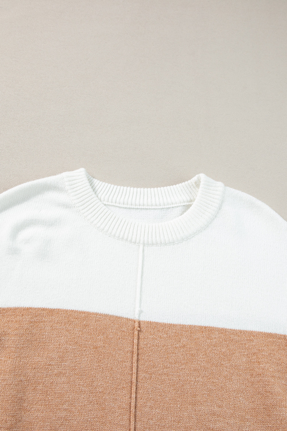 Colorblock Ribbed Trim Round Neck Sweater