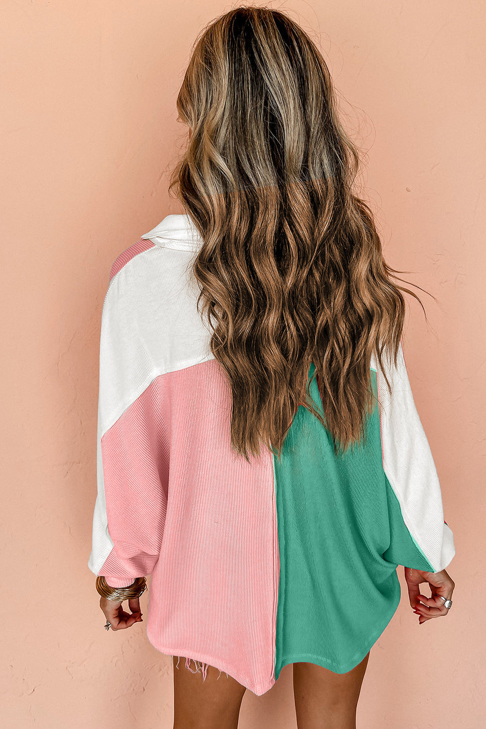 Colorblock Ribbed Collared Oversized Sweatshirt