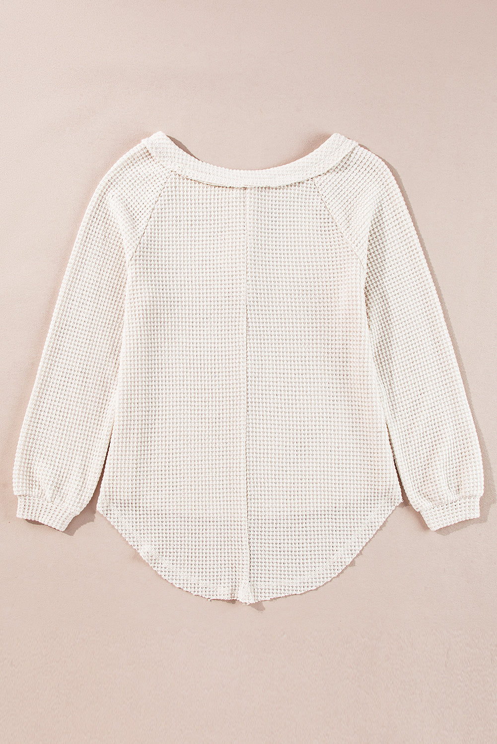 Waffle Knit Buttoned Front Raglan Sleeve Loose Blouse