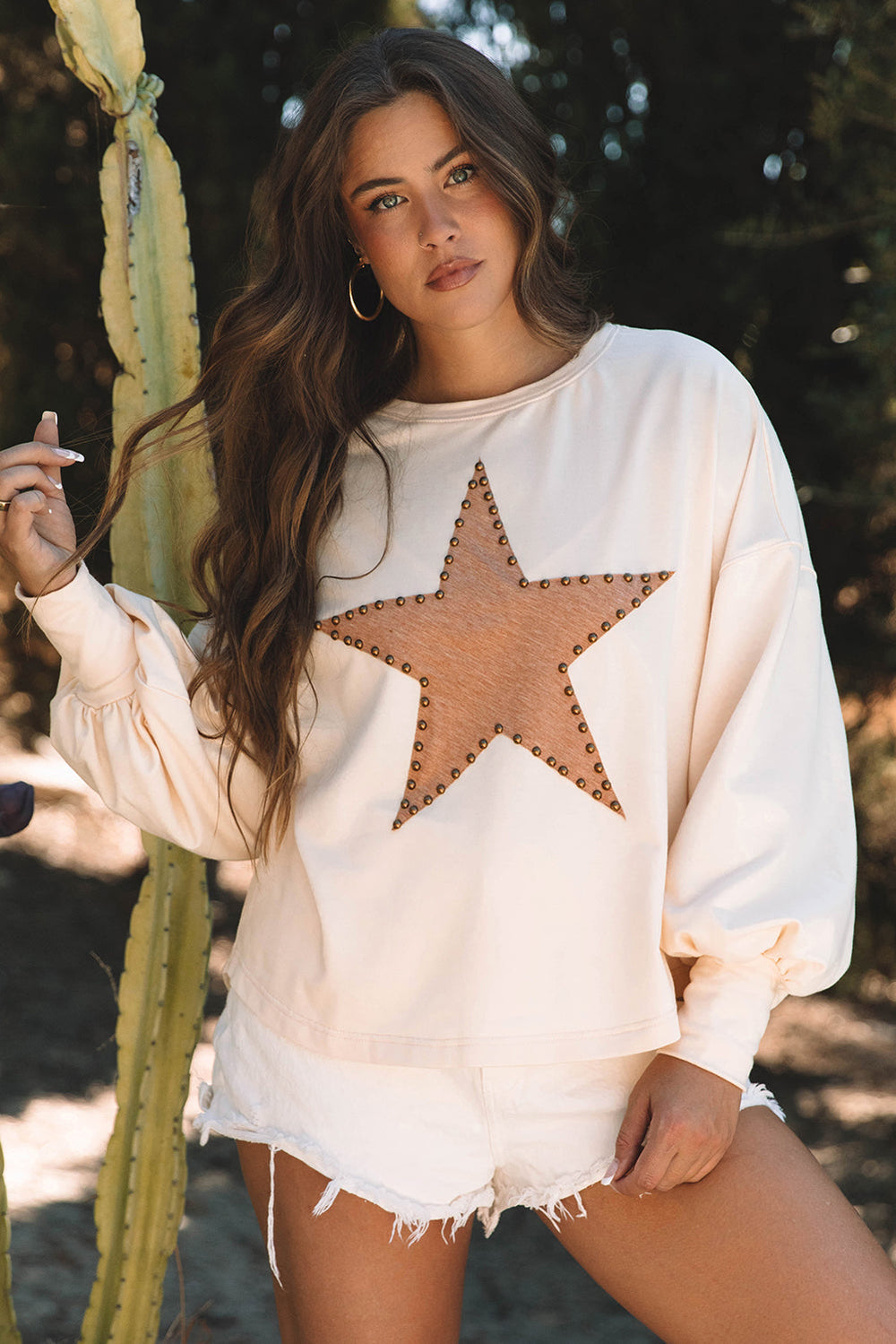 Studded Star Graphic Oversized Long Sleeve Top