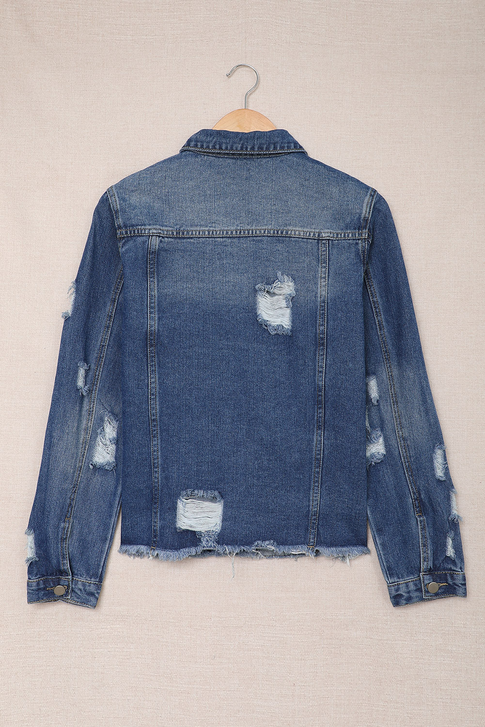 Lapel Distressed Raw Denim Jacket