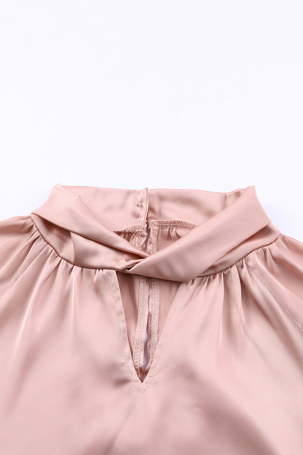 Twist High Neck Puff Sleeve Satin Blouse