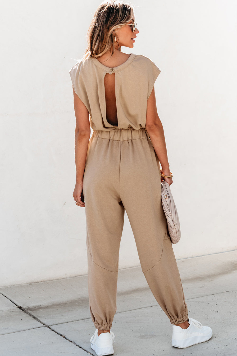 Cap Sleeve Open Back Drawstring Jogger Jumpsuit