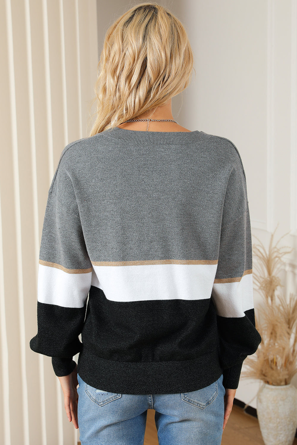 Colorblock V Neck Sweater