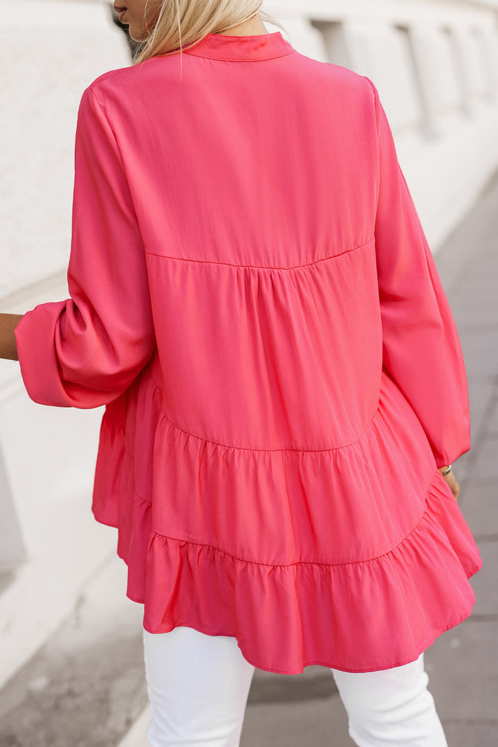 Half Buttoned Ruffle Tiered Long Sleeve Blouse