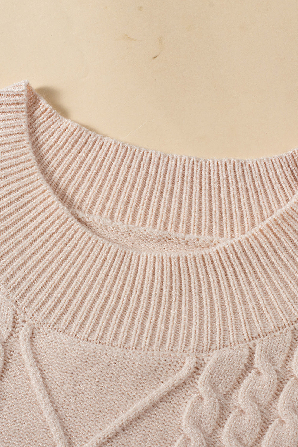 Plus Cable Knit Short Ruffled Sleeve Mock Neck Sweater