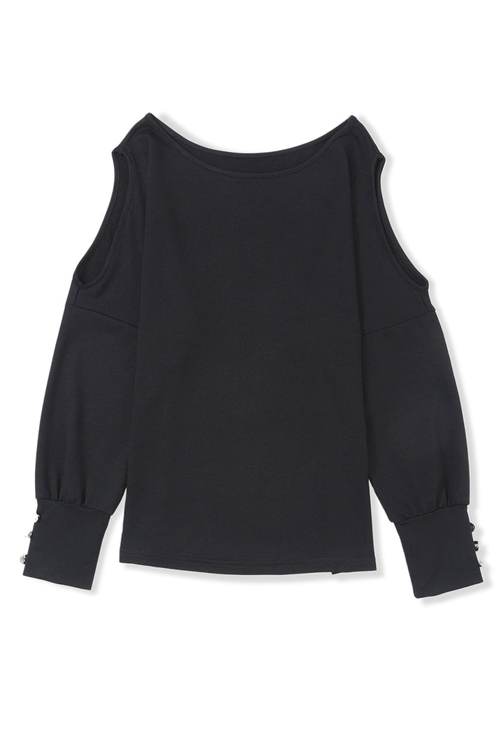 Asymmetrical Cut Out Buttoned Long Sleeve Top