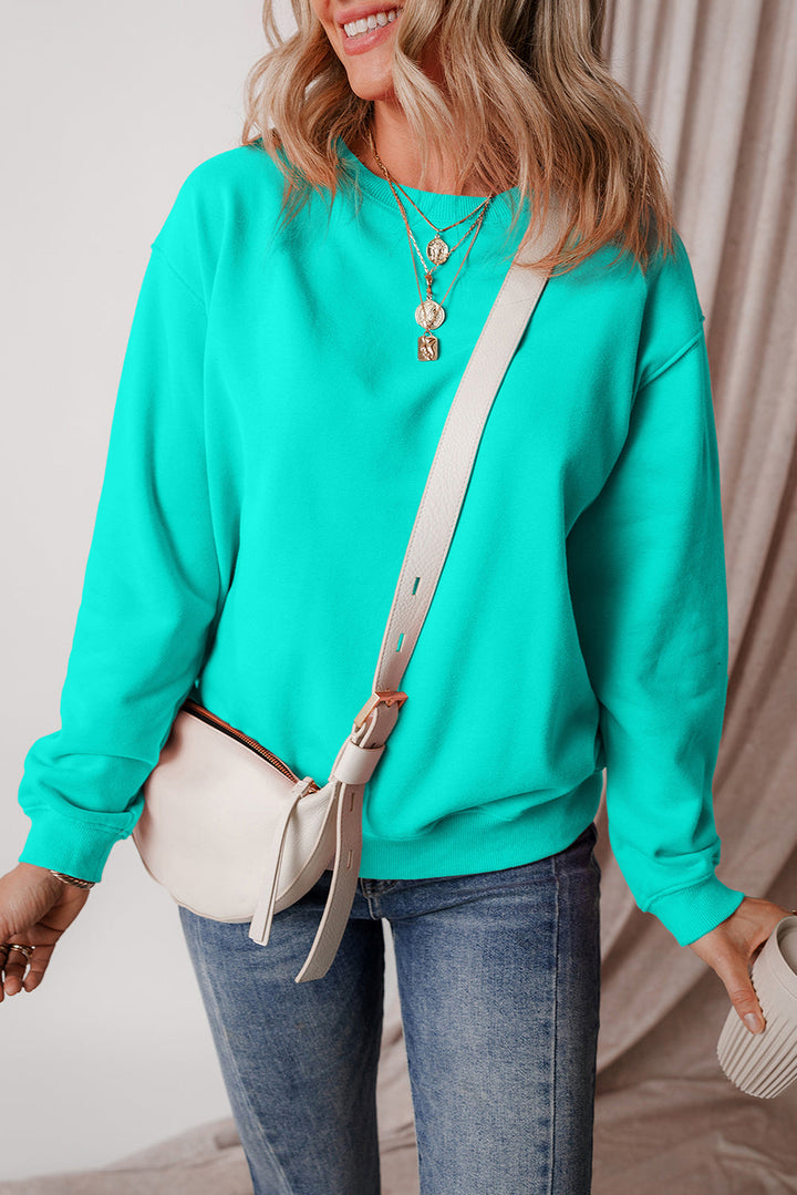 Solid Fleece Lined Drop Shoulder Terry Sweatshirt