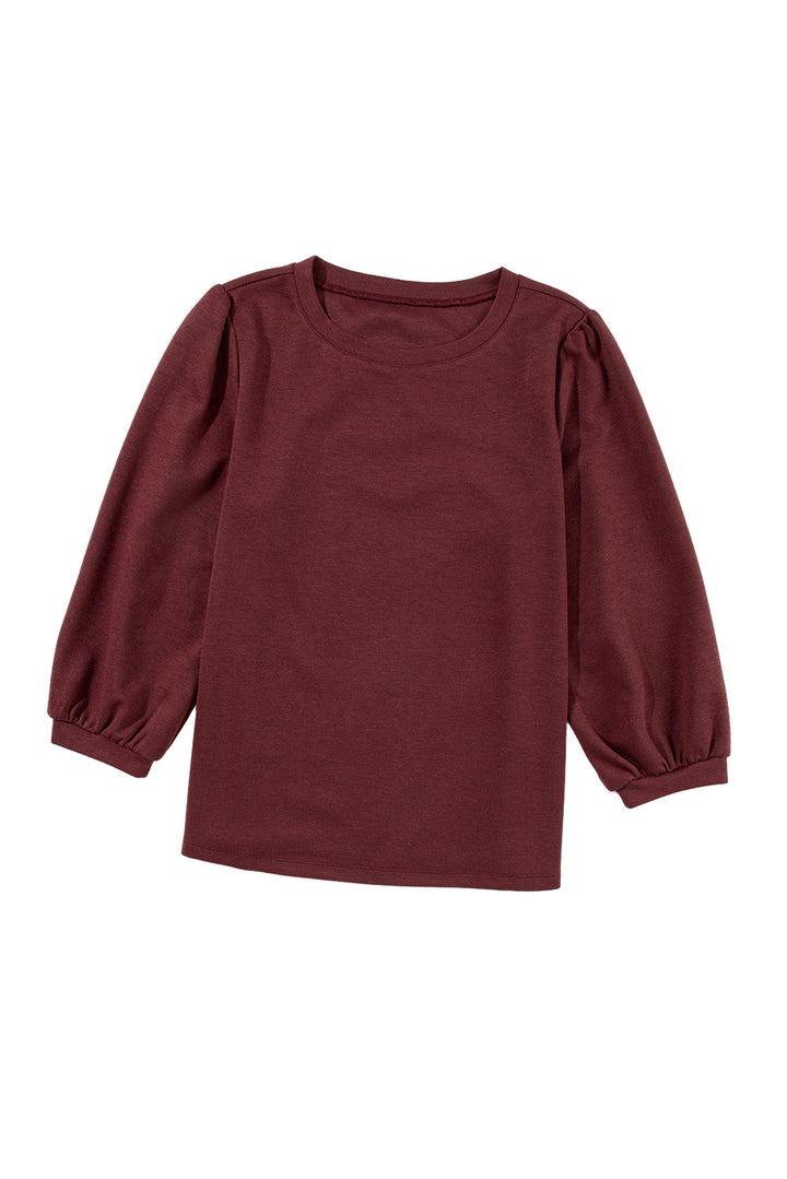 Solid Color 3/4 Sleeve Round Neck Top