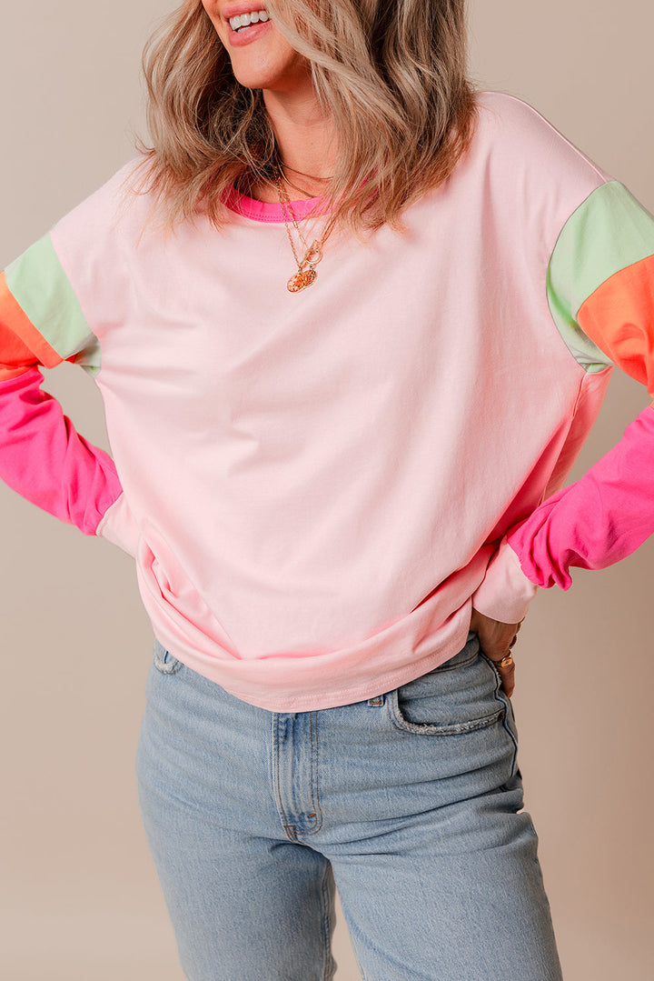 Colorblock Patchwork Long Sleeve Loose Top