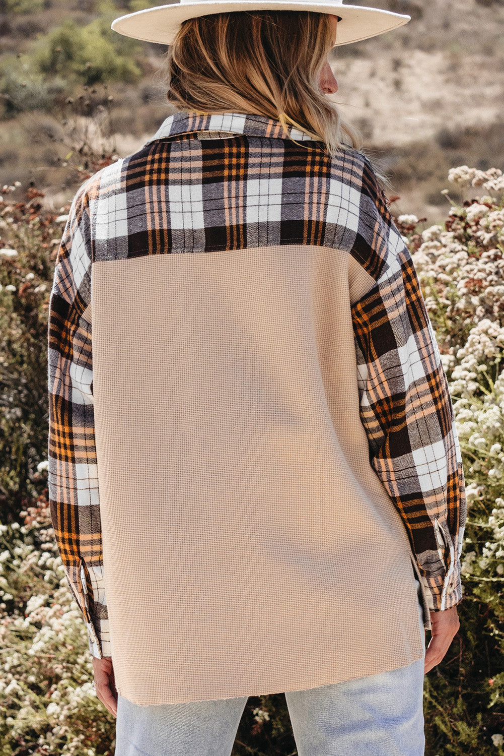 Thermal Knit Plaid Patchwork Shacket