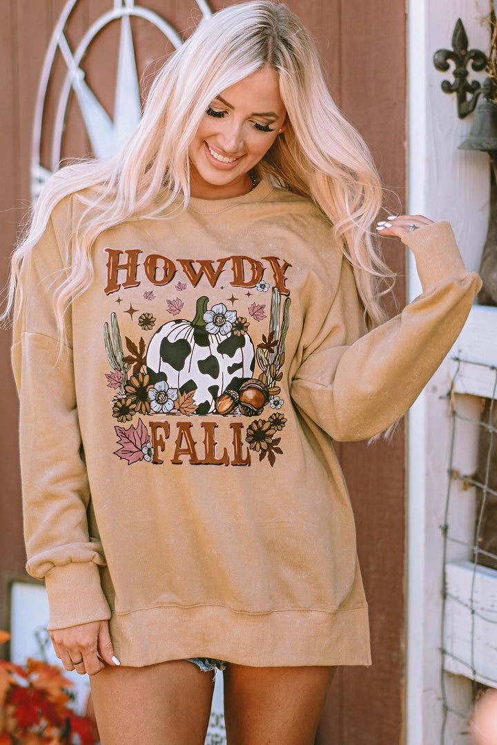 HOWDY FALL Pumpkin Print Split Hem Sweatshirt