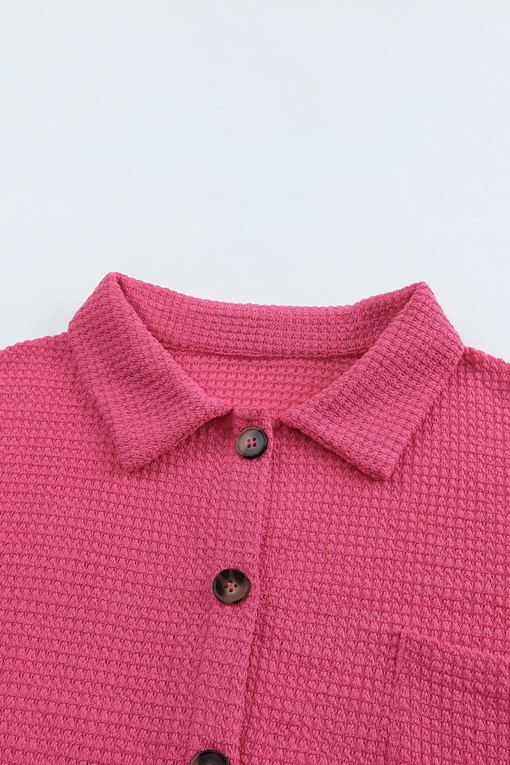 Waffle Knit Button Up Casual Shirt