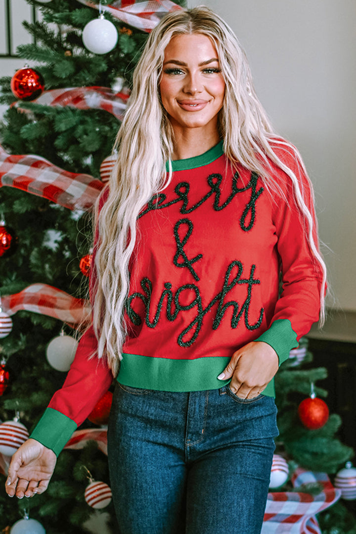 Tinsel Merry & Bright Graphic Contrast Trim Sweater