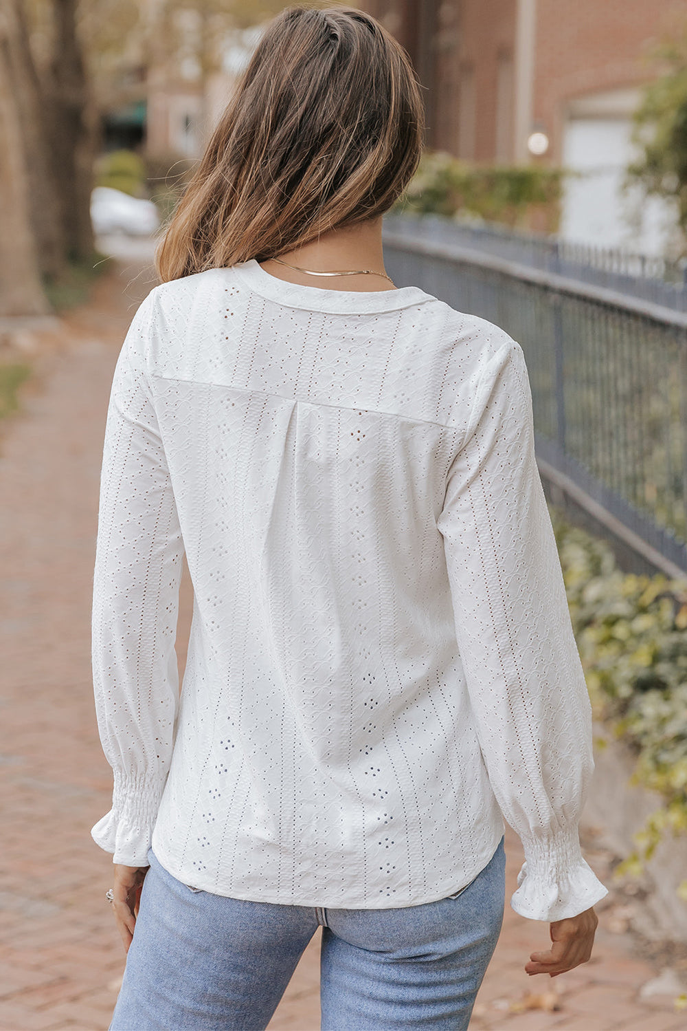 Split Neck Textured Loose Blouse