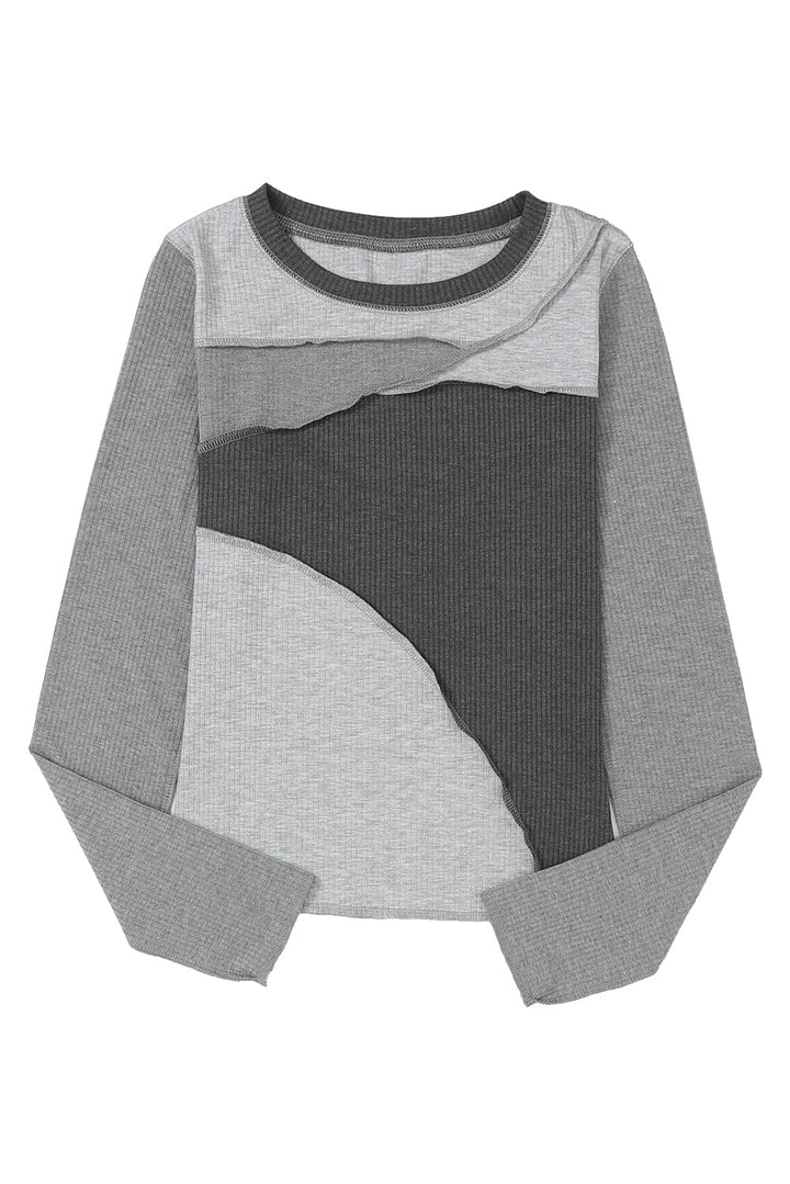 Expose Seam Color Block Ribbed Knit Top