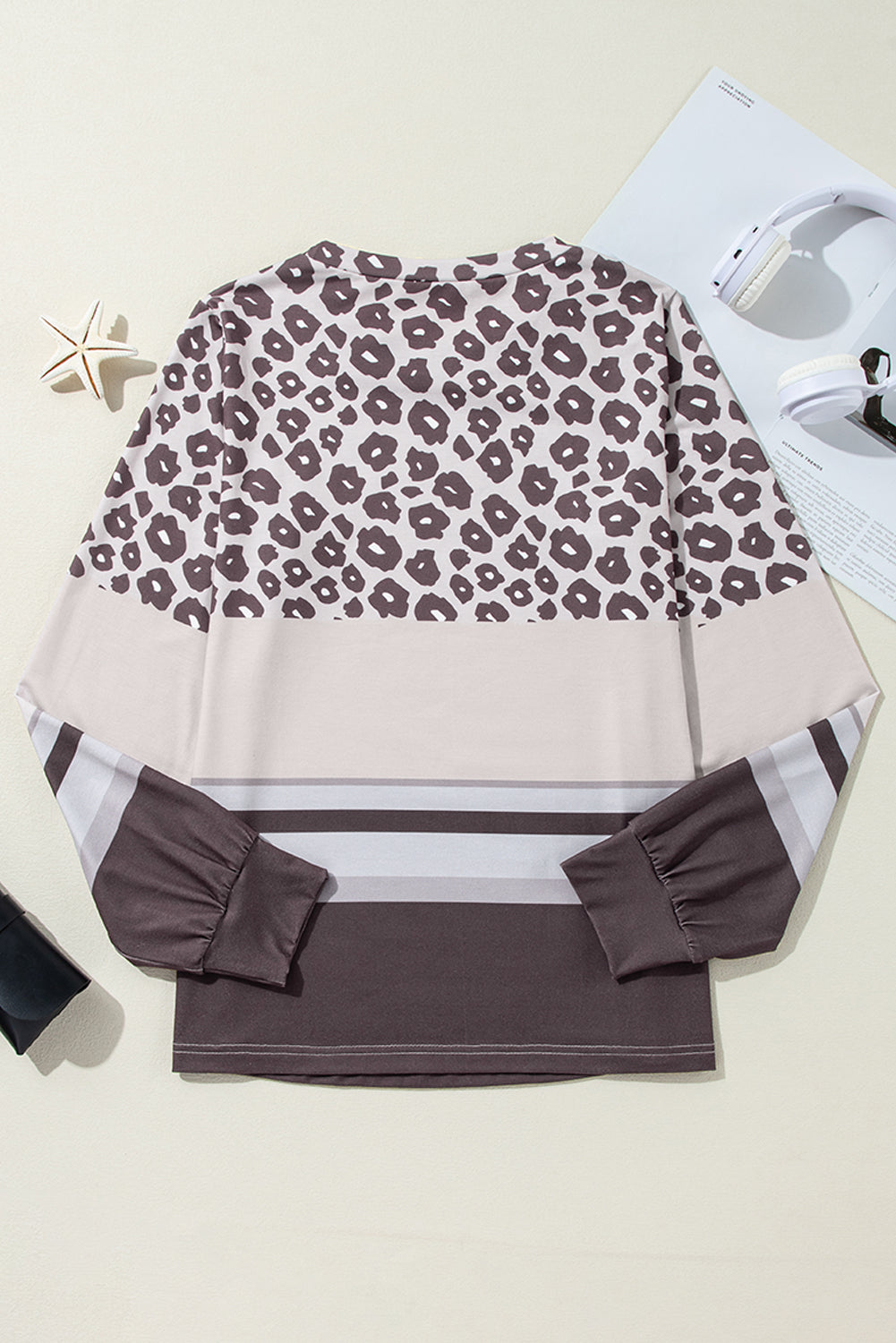 Leopard Color Block Crewneck Long Sleeve Top