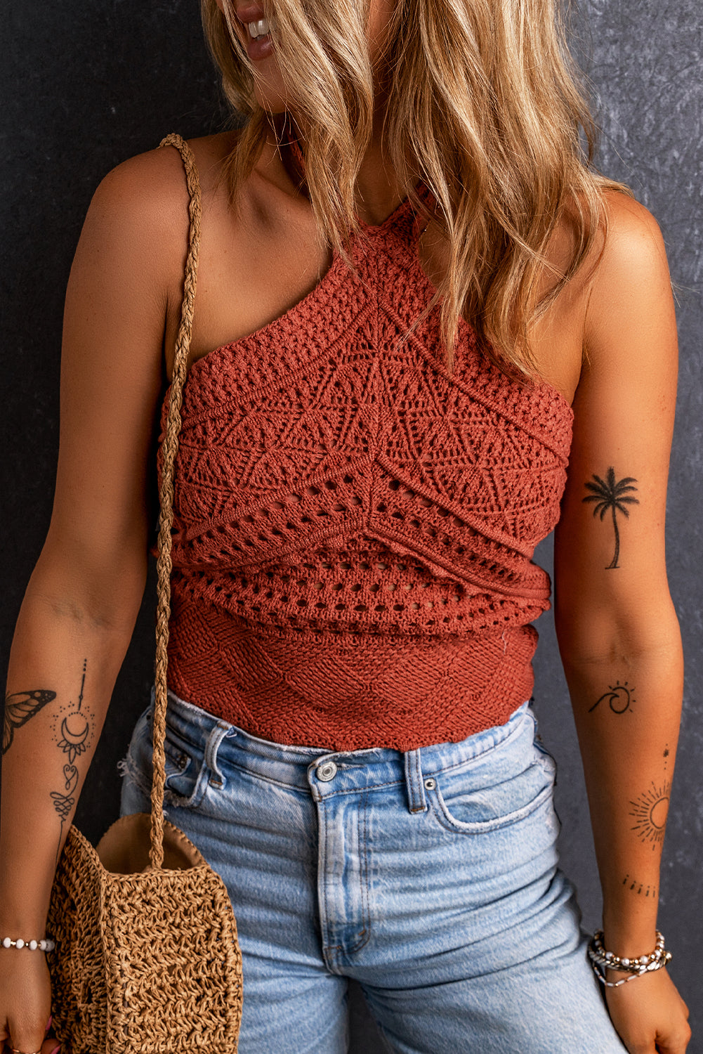 Knit Crochet Halter Neck Backless Tank Top